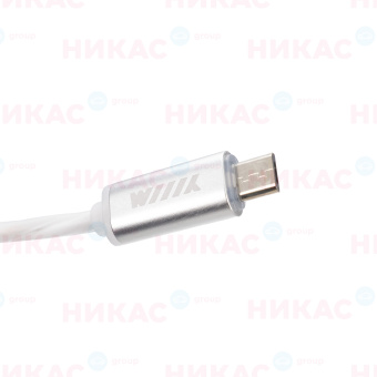 Кабель переходник WlllX USB-микроUSB LED подсветка, белый 