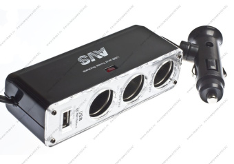 Разветвитель прикуривателя AVS CS313U 12/24V (на 3 выхода + USB) (EOL)